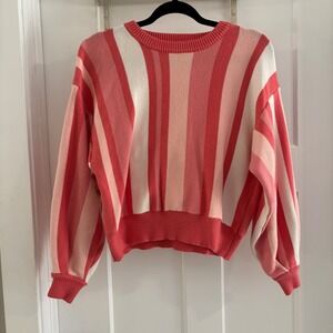 Molly Green Boutique Striped Knit Sweater Pink Vertical Stripe Pullover Size M/L